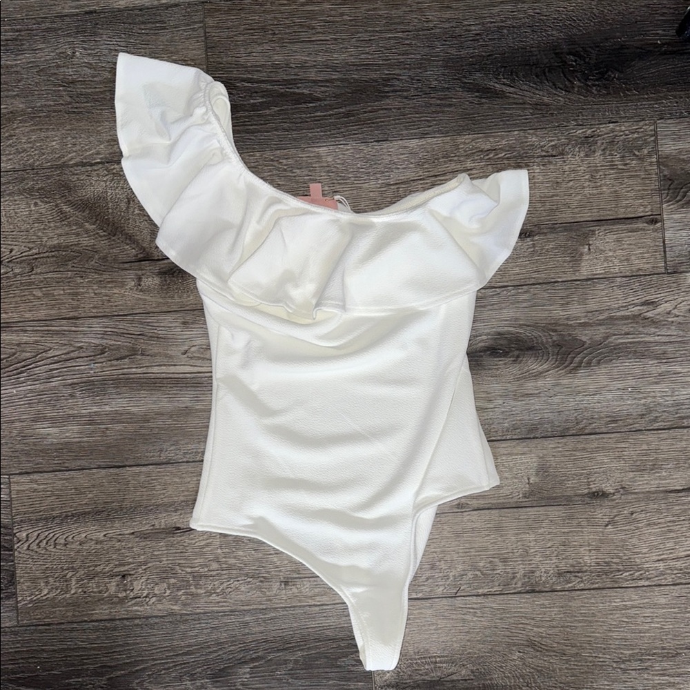 White Ruffle Bodysuit Top